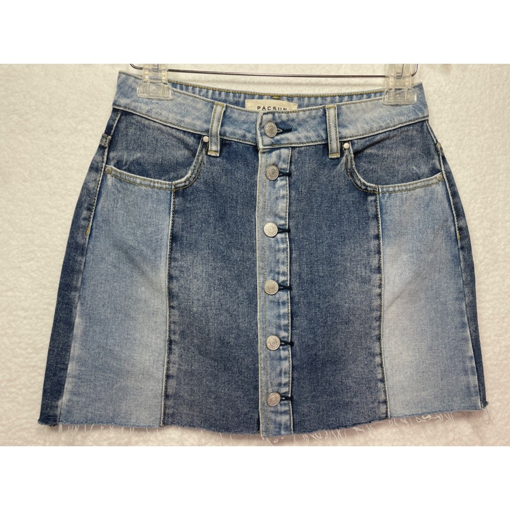 PacSun Women's size 27 Denim Button Up Skirt w/ Raw Hem